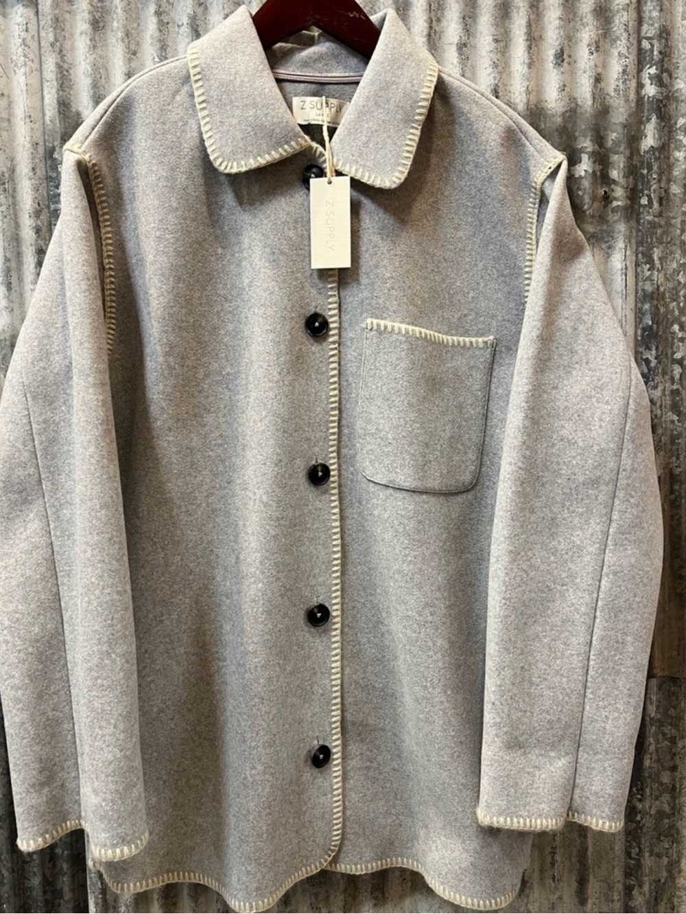 NWT Z Supply Olivia Whipstitch JacketLight Gray Wool-Blend Jacket heather grey L